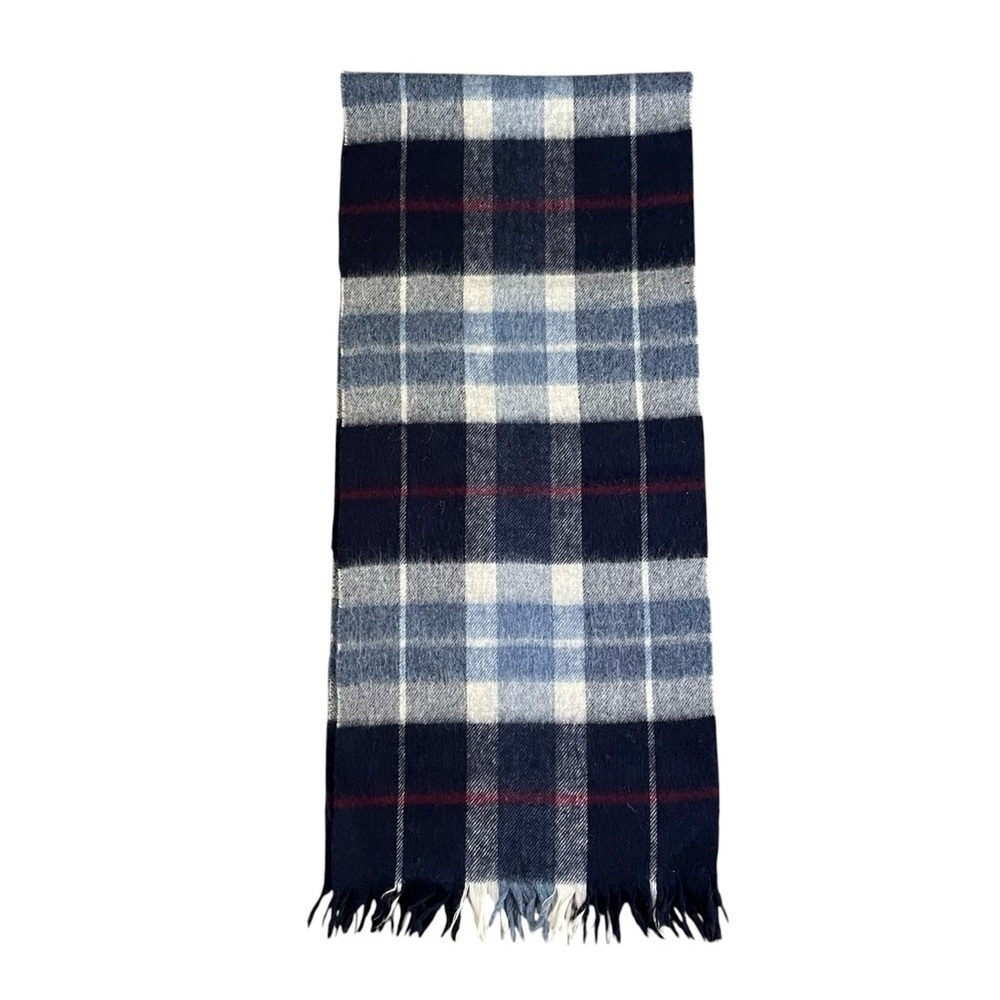Wool Plaid Winter Scarf Blue Grey